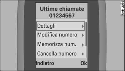 Ultime chiamate: sottomenù